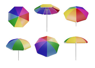 isolated beach umbrella 3d illustration. colorful beach umbrella render 3d