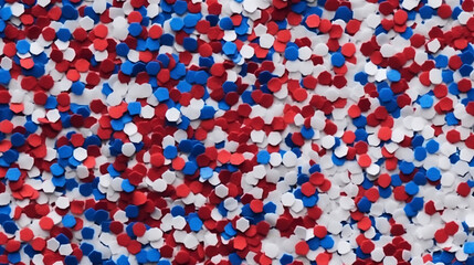 Festive red white and blue 4th July party celebration confetti background. AI generative