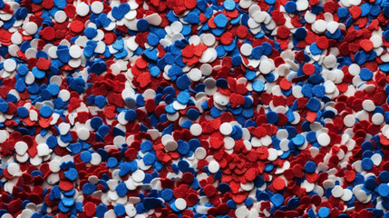 Fototapeta na wymiar Festive red white and blue 4th July party celebration confetti background. AI generative