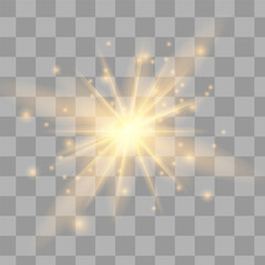 Glowing Light Stars with Sparkles. Golden Light effect. Vector illustration