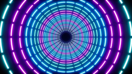 Glowing neon dashed circle lights overlay background