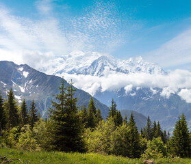 Mont Blanc mountain massif (Chamonix valley, France, view from Plaine Joux outskirts).