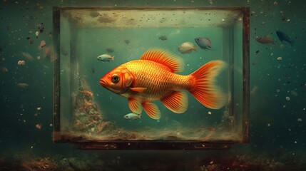 A curious fish swimming in its tank. AI generated