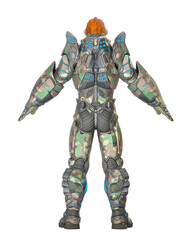 reptilian alien soldier in a pose on rear view