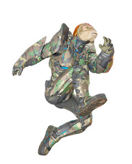 reptilian alien soldier is jumping fast