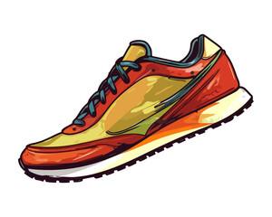 Yellow sports shoe with shoelace for running
