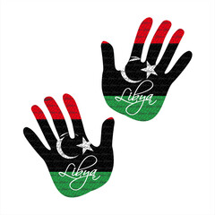 libya flag hand vector - obrazy, fototapety, plakaty