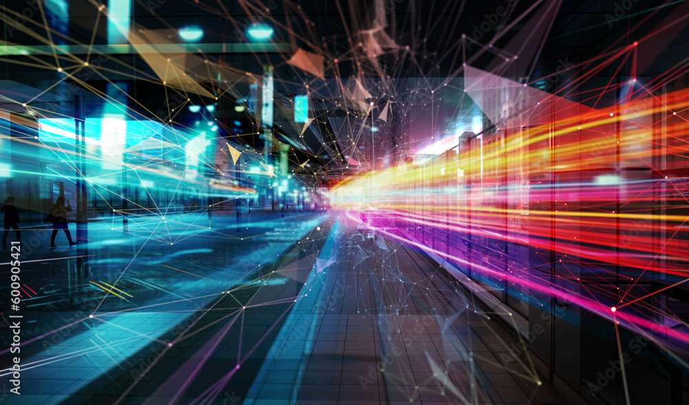 Poster futuristic background with internet fiber and network effect. generative ai