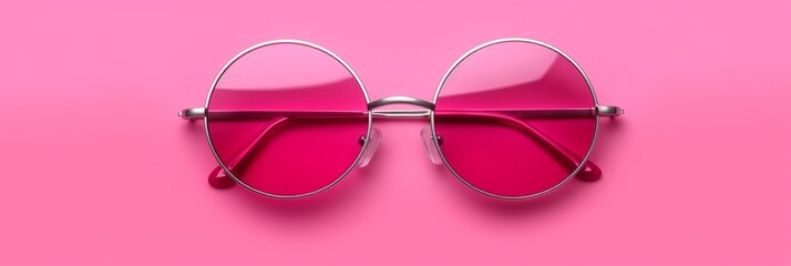 Pink sunglasses with rose tinted lenses on a solid background. (generative ai)