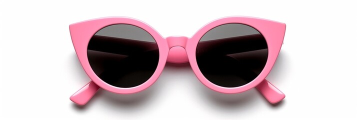 Pink, rose colored, cat eye sunglasses with dark lenses, on a solid background (generative ai)