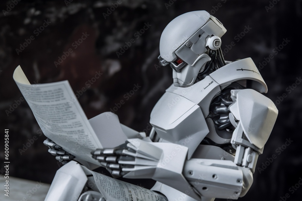 Poster digital document ai laptop hand paper office robot technology artificial. generative ai.