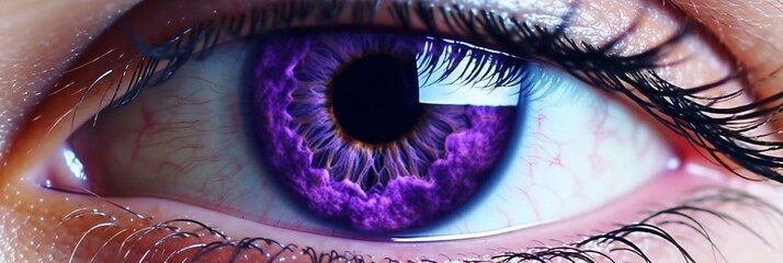 Extreme closeup of an eye with purple iris. 