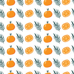 Cute vector pattern design with oranges and leaves on white background 