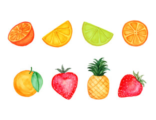 set of summer fruits and berries border