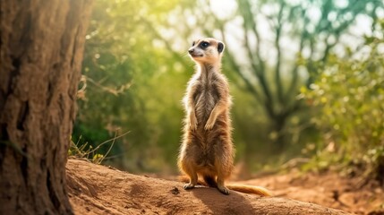 Fototapeta premium A cute meerkat standing guard. AI generated