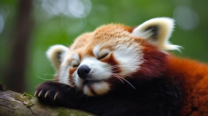 A cute red panda grooming itself. AI generated