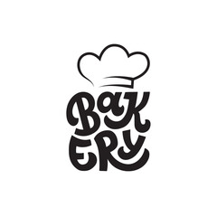 Bakery logo, hand drawn text. Hand lettering typography, mono line style. Minimalistic design for logotype, emblem, icon, badge. Vector illustration isolated on white background
