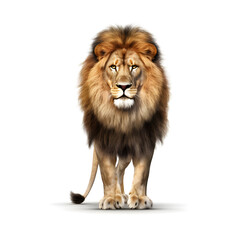 Fototapeta na wymiar lion isolated on white background - portrait of a powerful male lion with beautiful fur 