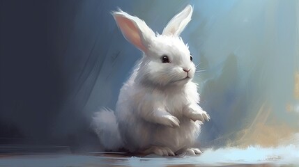 A fluffy bunny grooming itself with delicate paw str. AI generated