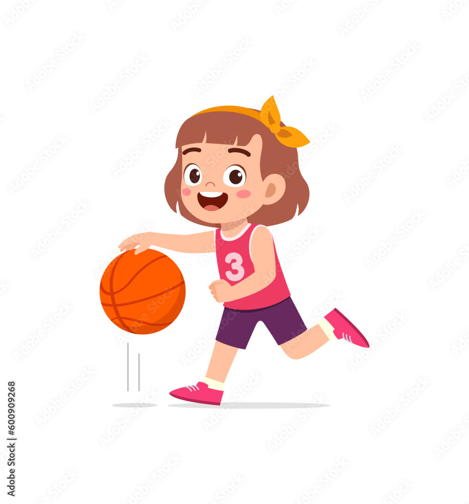 Wall mural little kid play basketball and feel happy