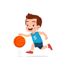 little kid play basketball and feel happy