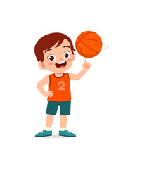Fototapeta premium little kid play basketball and feel happy