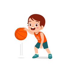 little kid play basketball and feel happy