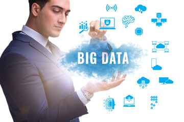 Big data concept with business people pressing virtual buttons