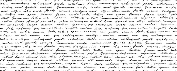 Unreadable poetry seamless banner. Cursive english text written by a pen. Linear cursive lettering, handwritten abstract text. Seamless horizontal pattern with latin or english illegible words. - obrazy, fototapety, plakaty