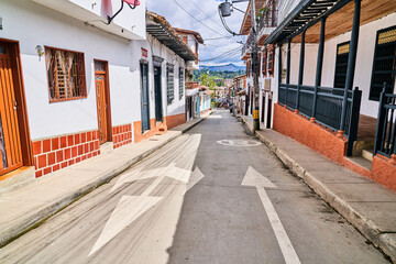 Obraz premium Narrow street in the old town Santa Elena Colombia | Medellin Colombia 