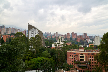 Scenic View of Medellin Colombia Skyline with Mountains in the Background 