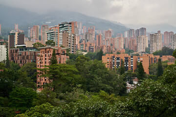 Fototapeta premium Scenic View of Medellin Colombia Skyline with Mountains in the Background 