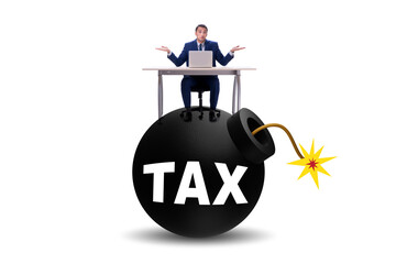 Tax concept with exploding bomb