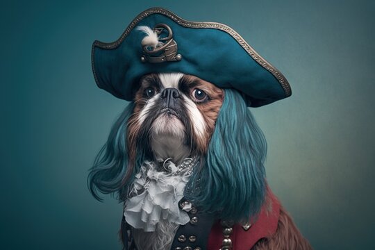 animal dressed as pirate on pastel background, created with Generative AI technology