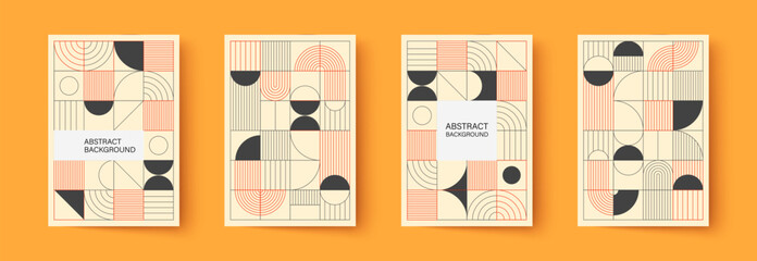 Set of minimalistic geometric posters. Modern abstract geometric patterns in Scandinavian style. Trendy covers design.