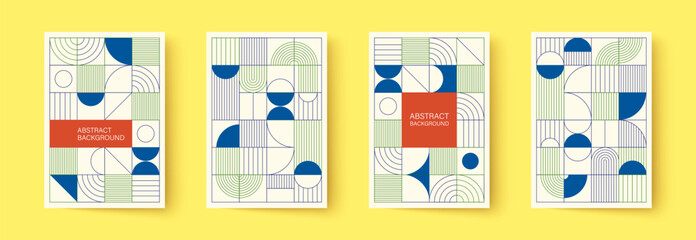 Set of minimalistic geometric posters. Modern abstract geometric patterns in Scandinavian style. Trendy covers design.