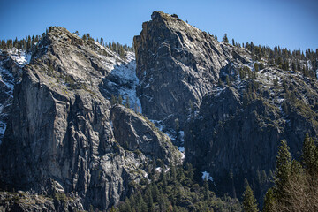 Yosemite NP, CA, USA - March 29, 2022:  Majestic views of granite formations, waterfalls, lakes and...