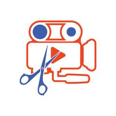 Media camera and Scissors and play button icon video camera vector movie camera illustration.