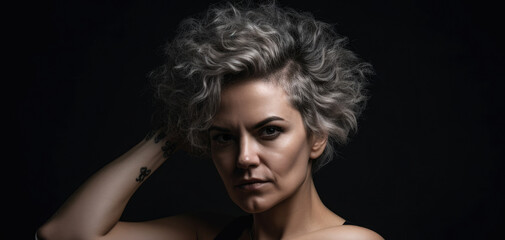 Fototapeta premium Fierce Woman Striking a Bold Pose in a Studio Portrait, generative ai