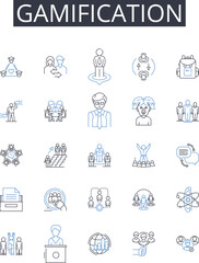 Gamification line icons collection. Encryption, Firewall, Malware, Hacking, Passwords, Phishing, Vulnerabilities vector and linear illustration. Intrusion,Breach,Antivirus outline signs set