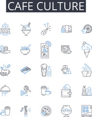 Cafe culture line icons collection. Clarity, Consistency, Differentiation, Memorability, Relevance, Messaging, Communication vector and linear illustration. Branding,Storytelling,Positioning outline