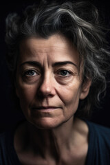 Obraz premium Portrait of a woman experiencing a moment of emotional vulnerability, with a muted studio background, generative ai