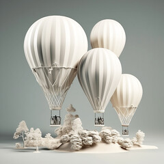 Hot air balloons with a landscape in the background. 3D render