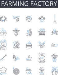 Farming factory line icons collection. Creativity, Talent, Imagination, Mastery, Skill, Technique, Expression vector and linear illustration. Beauty,Originality,Sophistication outline signs set
