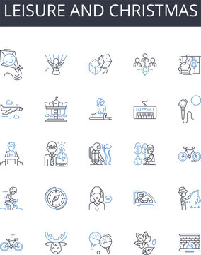 Leisure and christmas line icons collection. E-book, Subscription, Music, Game, Video, Virtual, Download vector and linear illustration. Audio,Art,Software outline signs set
