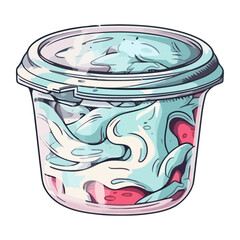 Blue liquid in plastic jar with lid