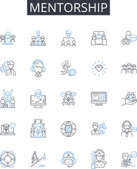 Mentorship line icons collection. Taxi, Driver, Car, Ride, Travel, Fare, Passenger vector and linear illustration. Transport,Cabby,Commute outline signs set