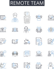 Remote team line icons collection. Sourcing, Gathering, Procuring, Obtaining, Collecting, Retrieving, Acquiring vector and linear illustration. Accessing,Securing,Downloading outline signs set