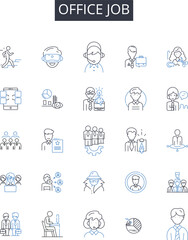 Office job line icons collection. Automated, Integrated, Smart, Connected, Autonomous, Responsive, Proactive vector and linear illustration. Versatile,Efficient,Streamlined outline signs set