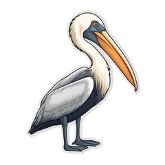 Obraz premium Cartoon sticker of a Pelican over white background. Generative AI illustration